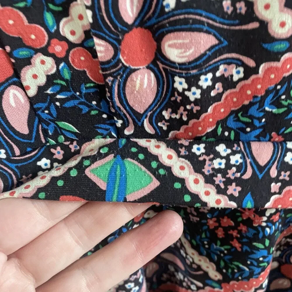 Vtg Free People Mini Dress Womens Small Black Floral Fit Flare Boho  Tiered - Picture 3 of 11